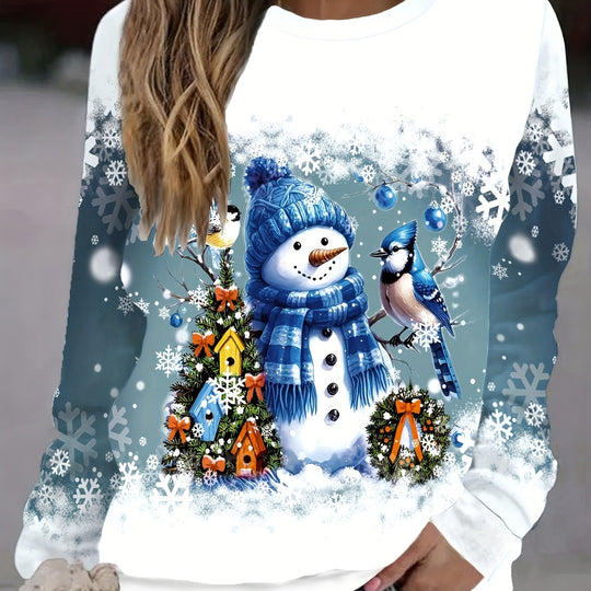 Weihnachtspullover mit Schneeflocken- und Hasenmotiv für Damen