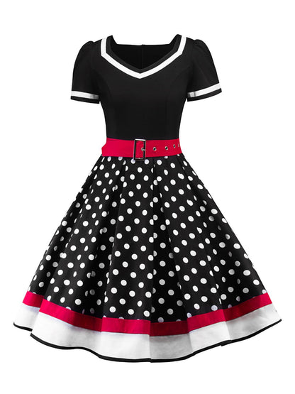 Vintage 1950er Rockabilly Polka-Dot Swing-Kleid mit Gürtel
