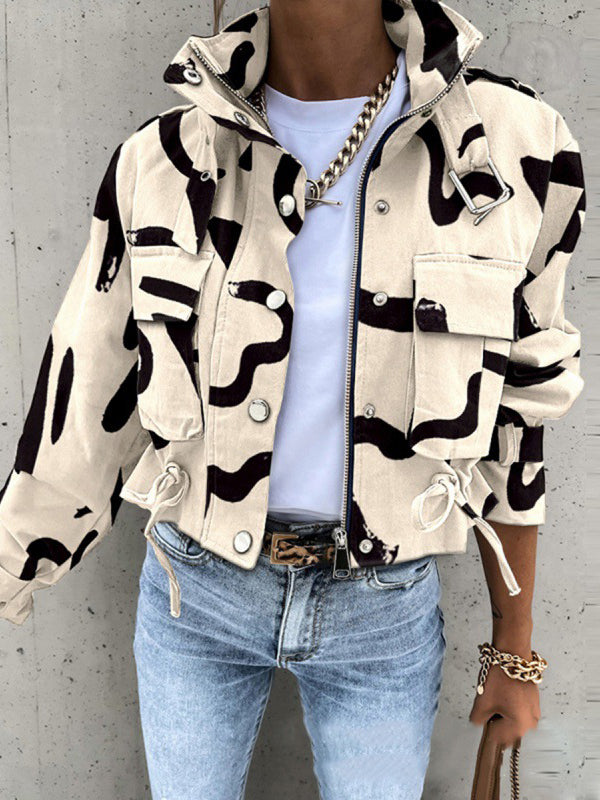 Damen Jacke Mit Stehkragen Und Print Design