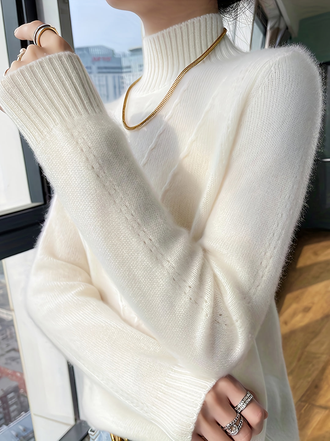 Strickpullover mit Stehkragen und Strukturmuster für Damen