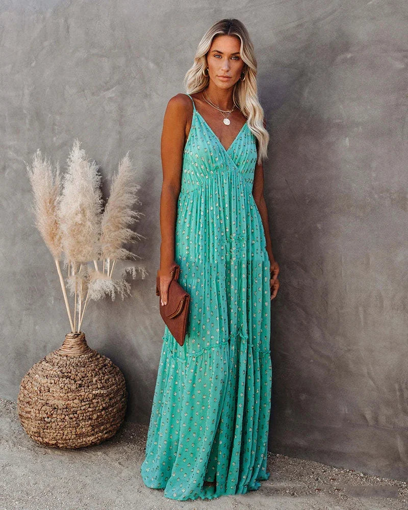Boho-Chic Grünes Langes Sommerkleid