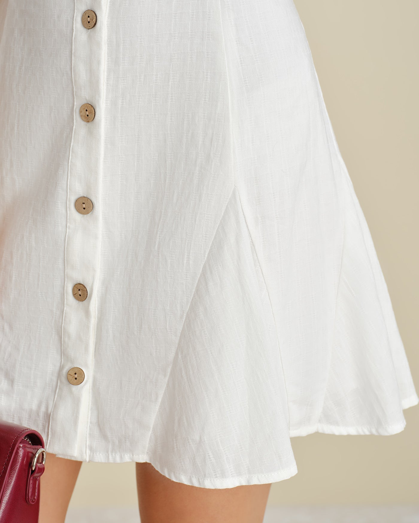 Baumwoll Mini-Kleid in A-Linie mit Knöpfen Weiß