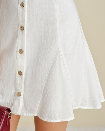 Baumwoll Mini-Kleid in A-Linie mit Knöpfen Weiß