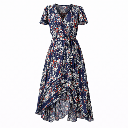 Midikleid mit floralem Wickeldesign