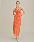 Maxikleid mit Blumendruck, Polyester, A-Linie, Orange