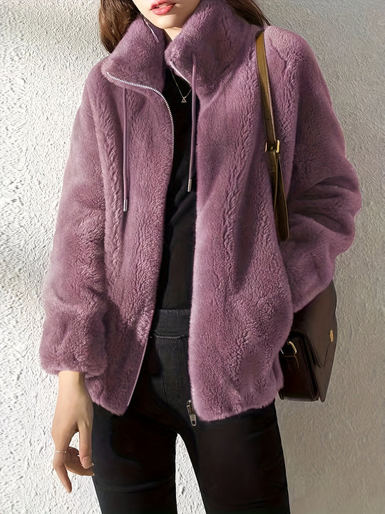 Teddy Mantel mit Reißverschluss und Kordelzug für Damen