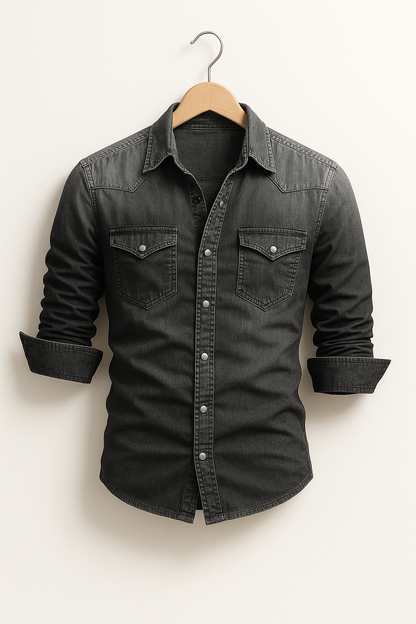 Herren Locker sitzendes Denim-Hemd Freizeit-Button-Down