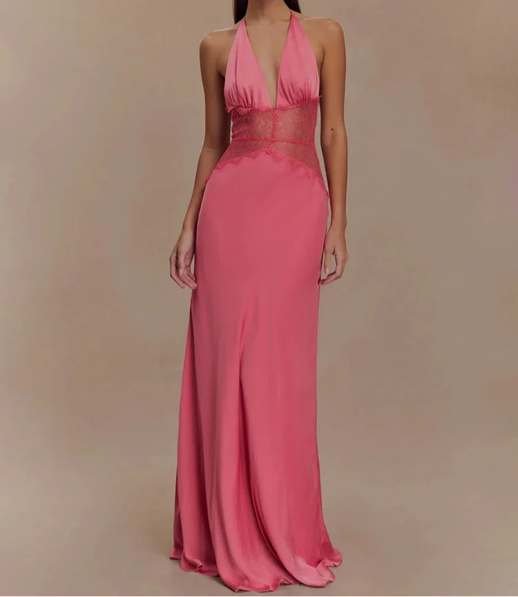 Maxikleid mit Neckholder, Spitzen-Detail, Rückenfrei, Ärmellos, festliches Kleid