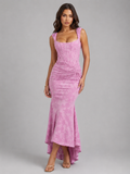Damen Corsage gerafftes florales Maxikleid