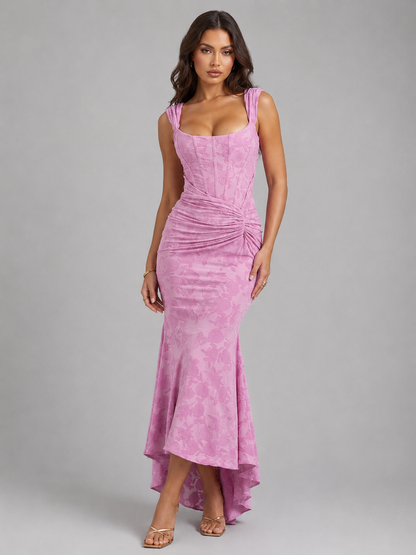 Damen Corsage gerafftes florales Maxikleid