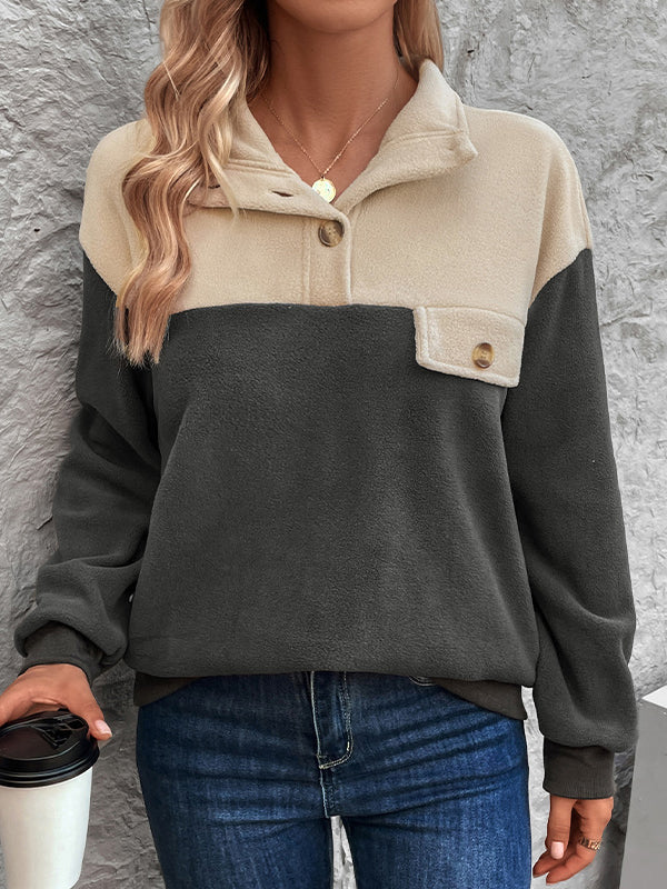 Damen Sweatshirt Mit Stehkragen Und Kontrastfarben