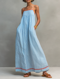 Gestreiftes Maxikleid mit weitem Schnitt und Spaghettiträgern
