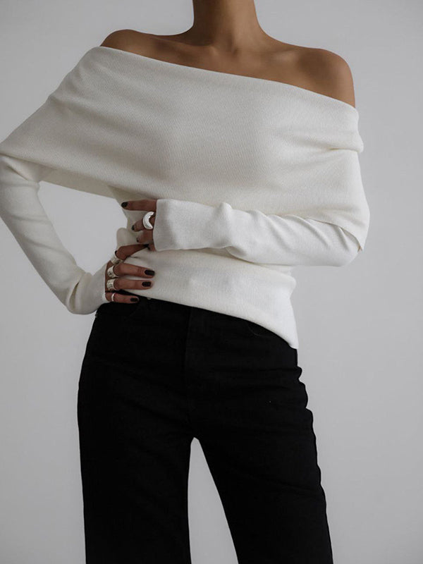 Damen Off Shoulder Pullover Mit Langem Arm