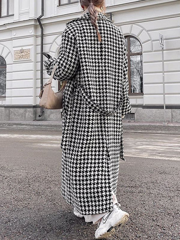 Damen Hahnentritt Trenchcoat Mit Bindegürtel