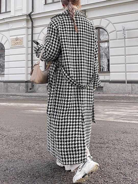 Damen Hahnentritt Trenchcoat Mit Bindegürtel