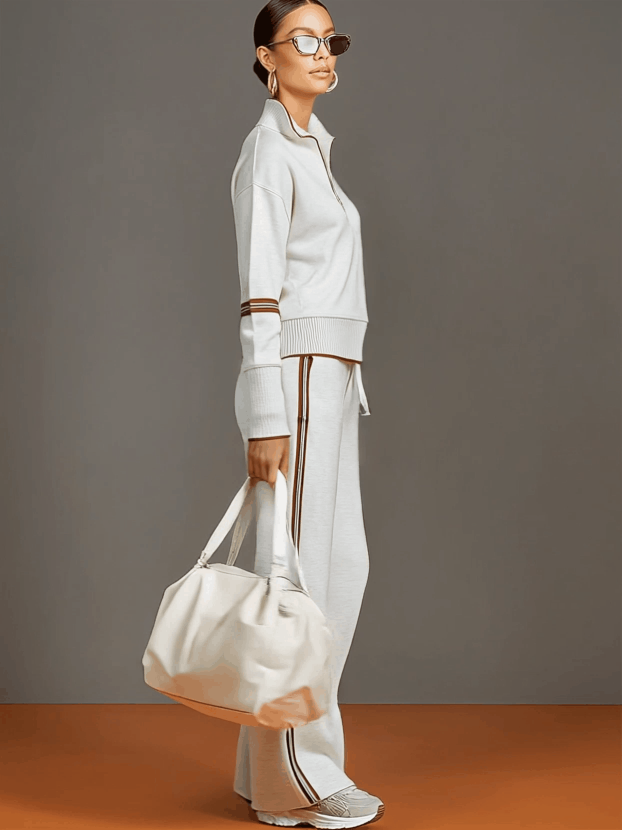 Sweatshirt mit halbem Reißverschluss und weite Hose Lounge-Set