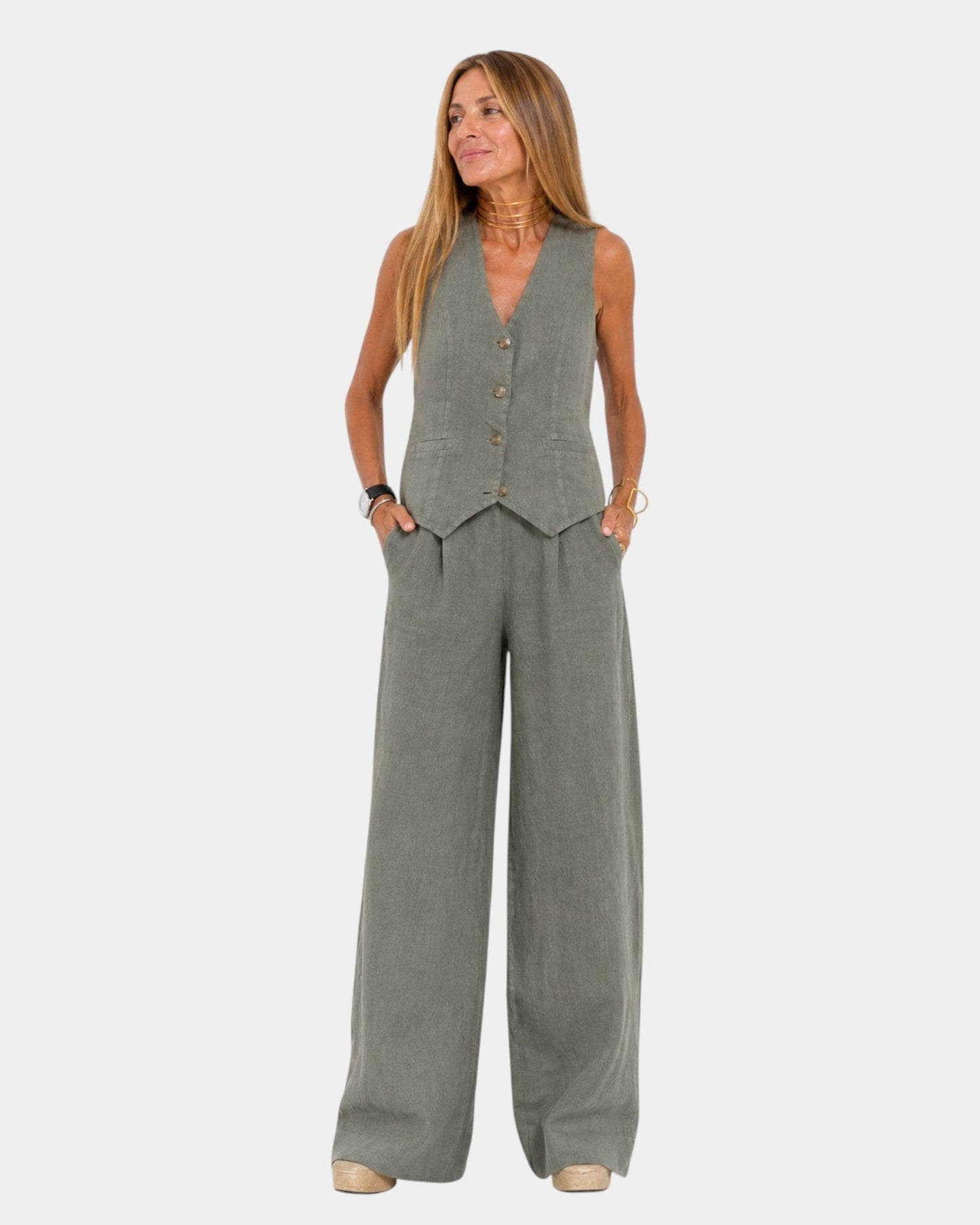 Damenanzug Weste und Hosen mit weitem Bein Set