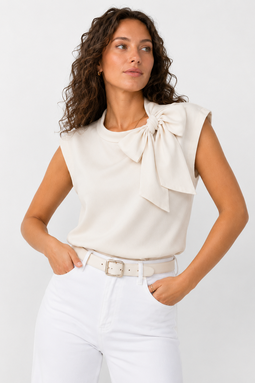 Damenbluse mit Satin-Schleifenkragen