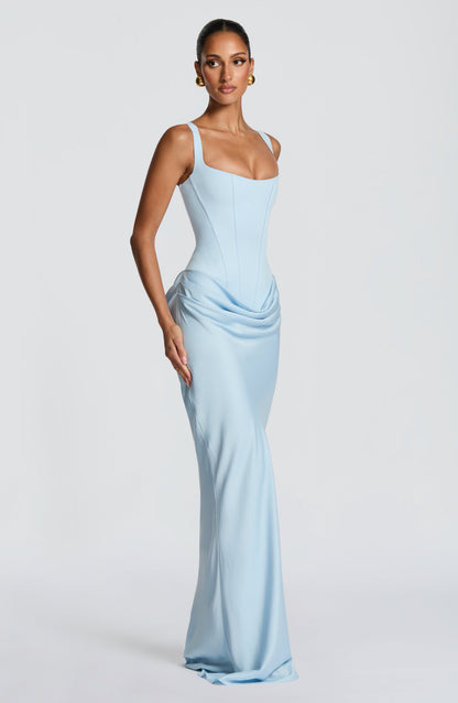 Maxikleid aus Krepp-Satin mit Wasserfallausschnitt und ärmellos