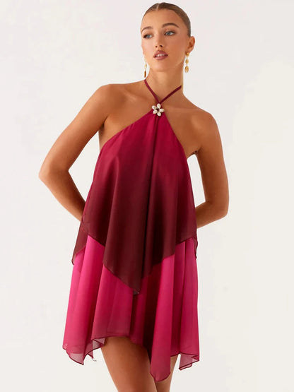 Pinkes Ombré Rüschendesign Mini Kleid