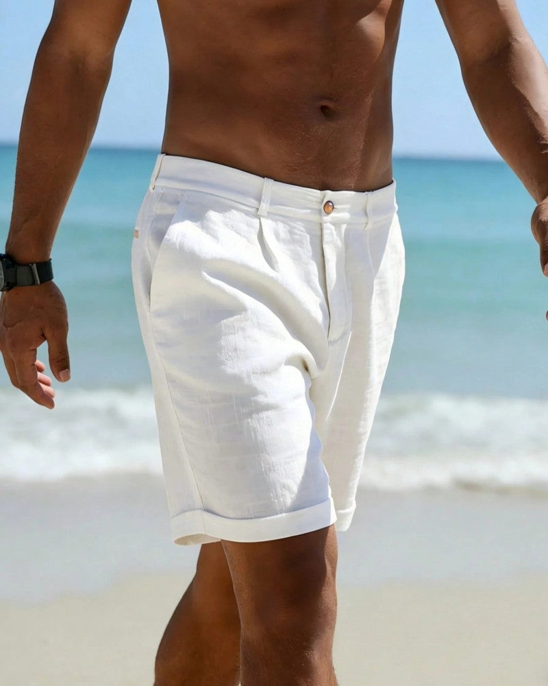 Herren Leinenshorts aus leichtem Leinenstoff, Detailansicht