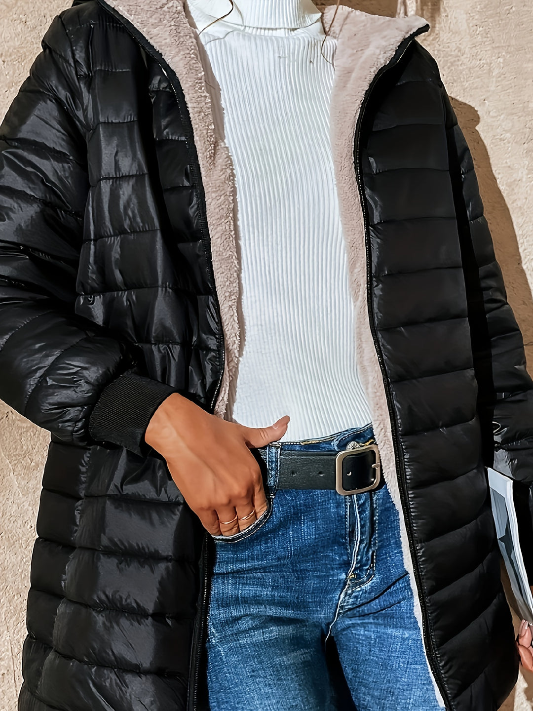 Midi-Steppmantel mit Fleecefutter für Damen