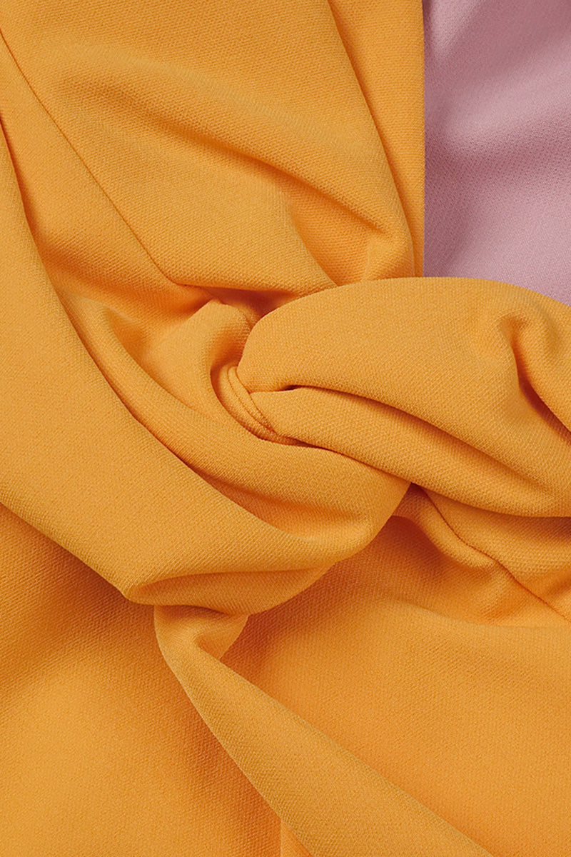 Midi-Kleid mit Puffärmeln in Farbblock Pink Orange