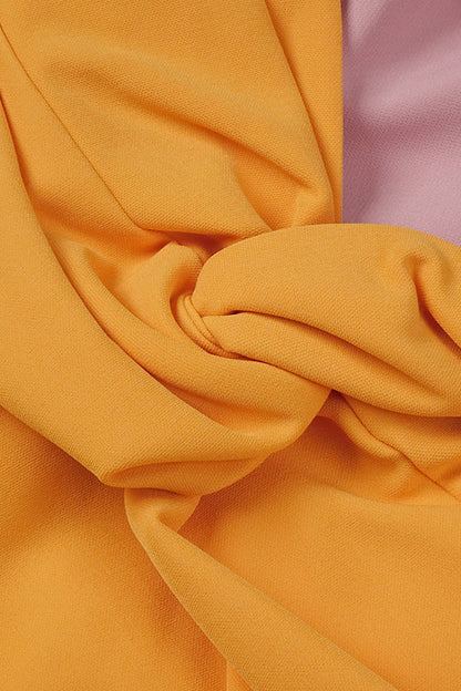 Midi-Kleid mit Puffärmeln in Farbblock Pink Orange