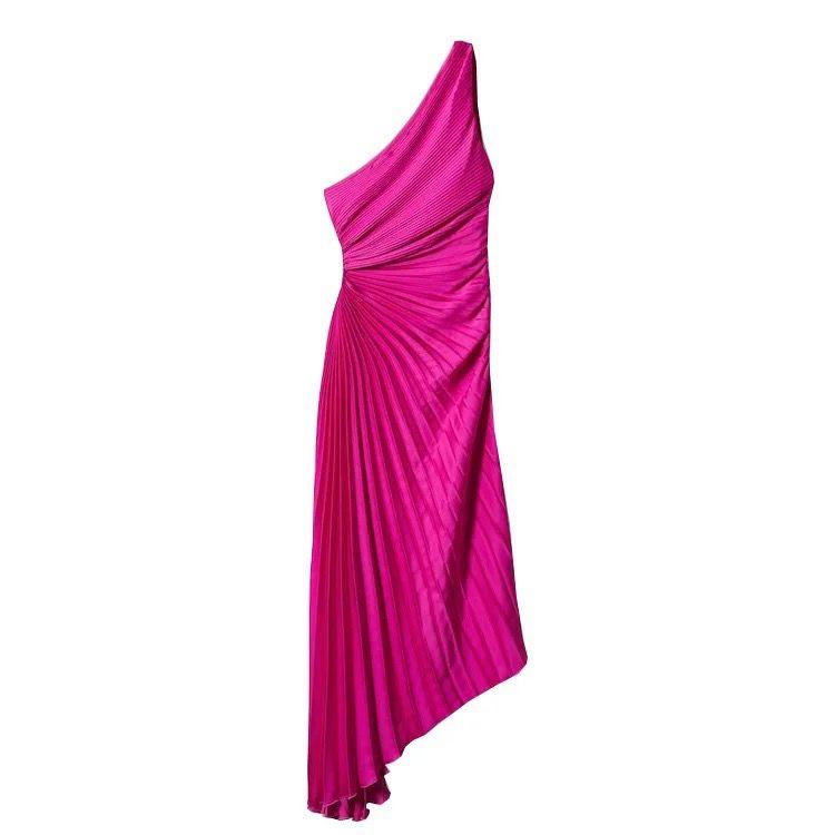 Asymmetrisches Plissee Midi-Kleid aus Poly-Georgette