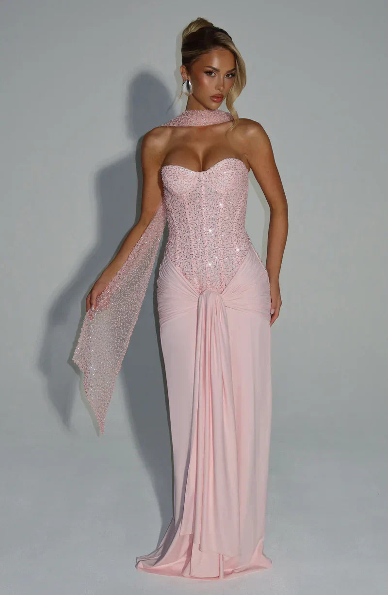 Ärmelloses Corsagen-Glitzer-Maxikleid Damen