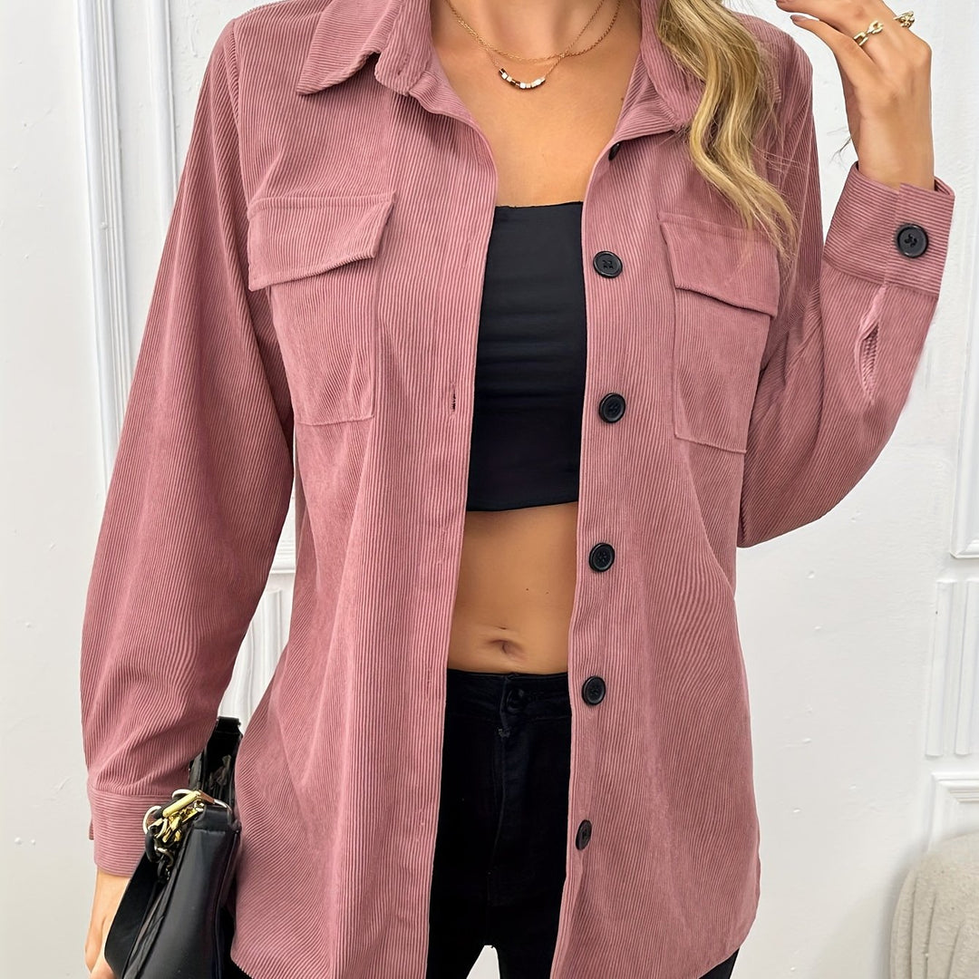 Cordjacke mit Reverskragen und aufgesetzten Taschen für Damen