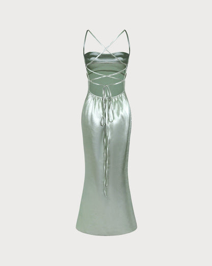 Polyester-Unterkleid A-Linien Maxikleid Grün