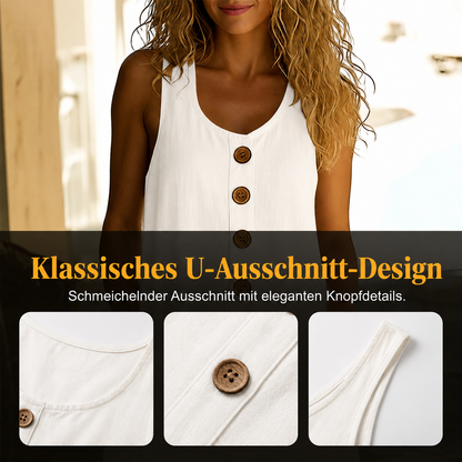 Ärmelloses Kleid aus Leinenmischgewebe mit Knopfleiste