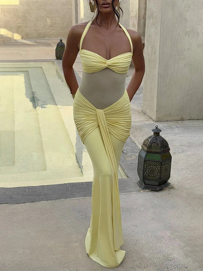 Halter gerafftes Bodycon Maxikleid formendes Abendkleid