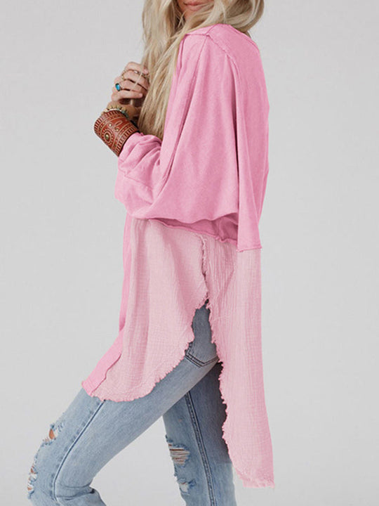 Damen Sweatshirt Mit Fransen Und High Low Schnitt