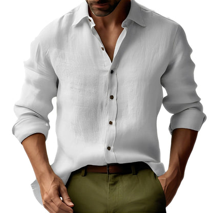 Klassisches Herren-Leinenhemd Einfaches leichtes Button-Up