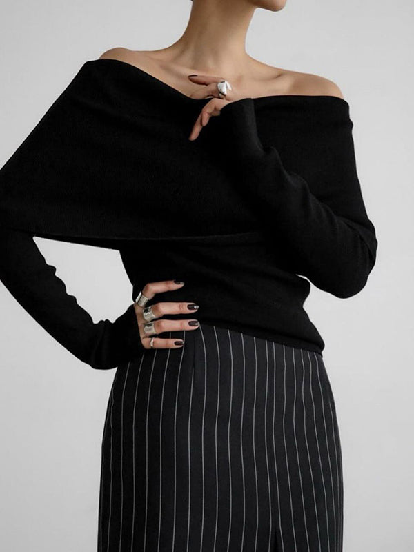 Damen Off Shoulder Pullover Mit Langem Arm