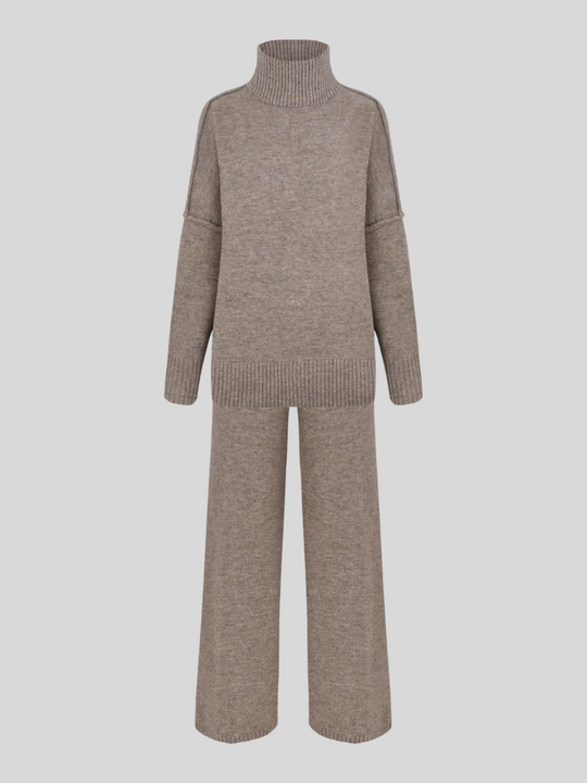 Damen Strick Set Mit Rollkragen Und Weiter Hose