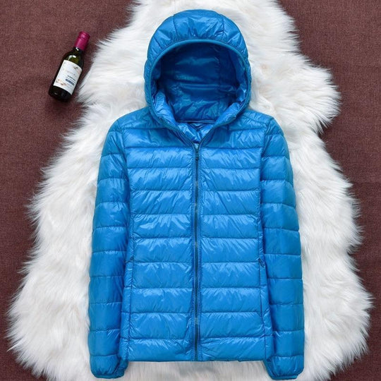 Damen Daunenjacke Mit Kapuze Und Klassischem Design