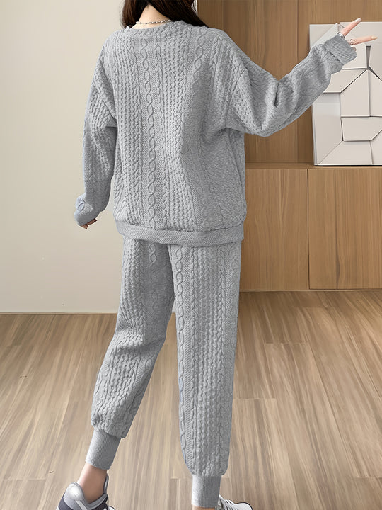 Zweiteiliges Strickset mit Zopfmuster für Damen