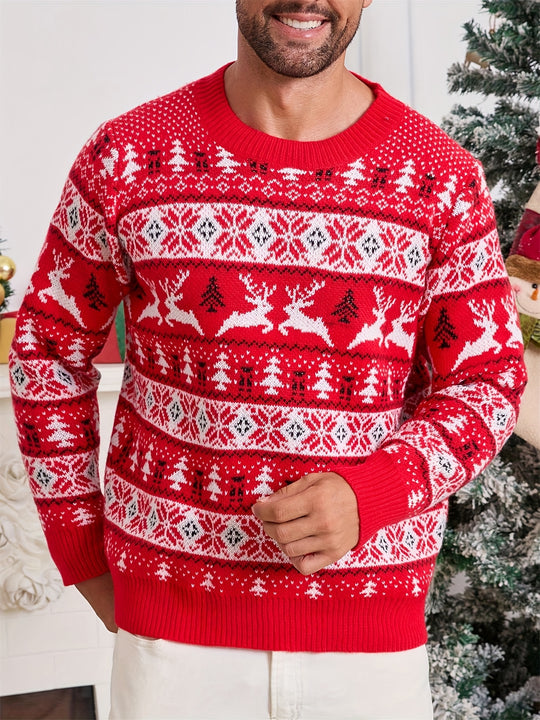 Weihnachtspullover mit Rentier- und Schneeflockenmuster für Herren