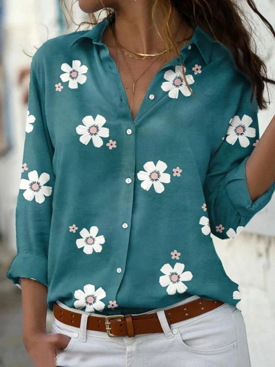 Bluse für Damen mit Knopfleiste und Blumenmuster