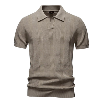 Herren Pullover-Poloshirt mit offenem Kragen und geripptem Saum