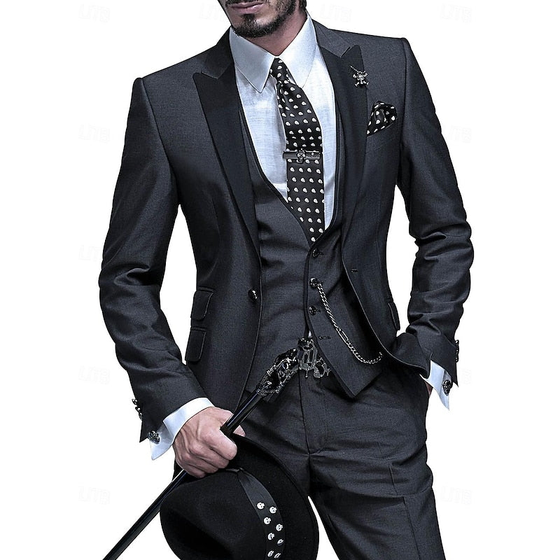 Herren Leinen Anzug Dreiteilig Mit Blazer Weste Und Hose