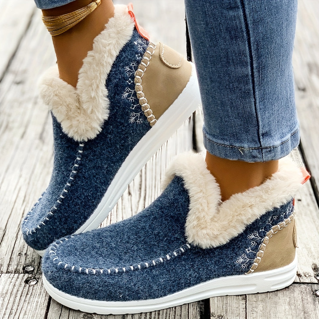 Gefütterte Slip-On Winterhausschuhe mit Profilsohle für Damen