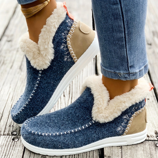 Gefütterte Slip-On Winterhausschuhe mit Profilsohle für Damen