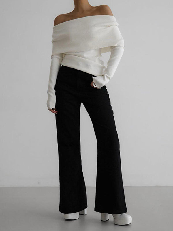 Damen Off Shoulder Pullover Mit Langem Arm