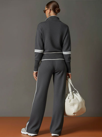Sweatshirt mit halbem Reißverschluss und weite Hose Lounge-Set