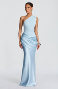 Ein-Schulter Crepe Satin Maxikleid Damen
