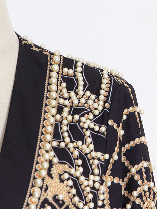 Damen Blazer Mit Perlenverzierung Und V Ausschnitt